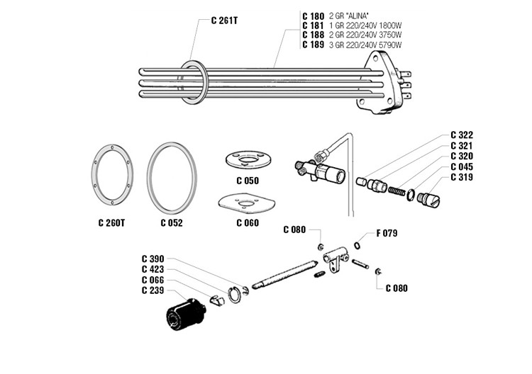 Heating Elements Gaskets And Manual Inlet Tap